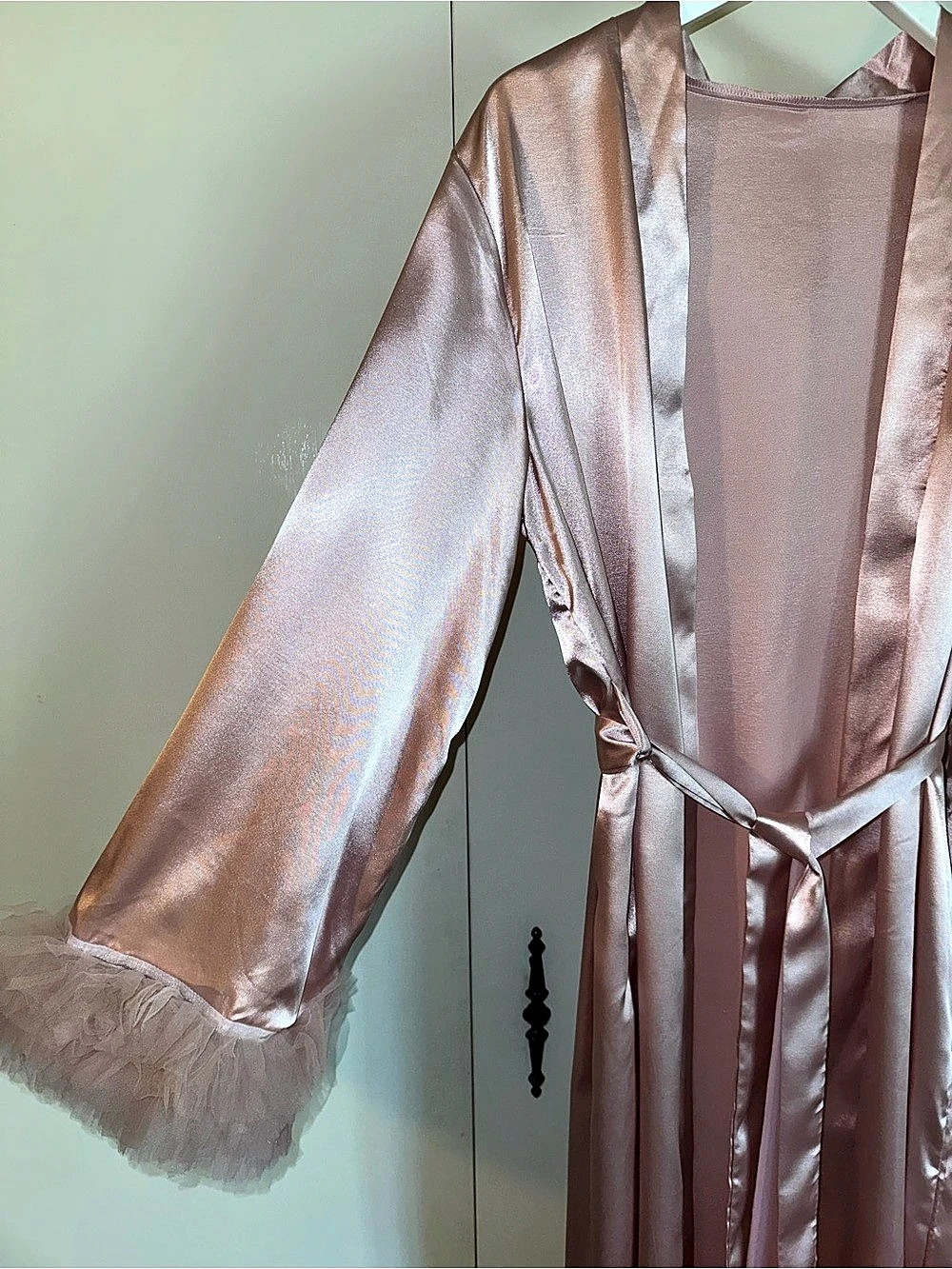 Pink Satin Robe with Ruffle Cuffs NWT - Picture 3 of 9